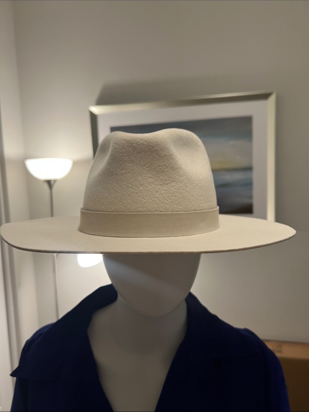 Wide Brim Felt Fedora Hat in Cream